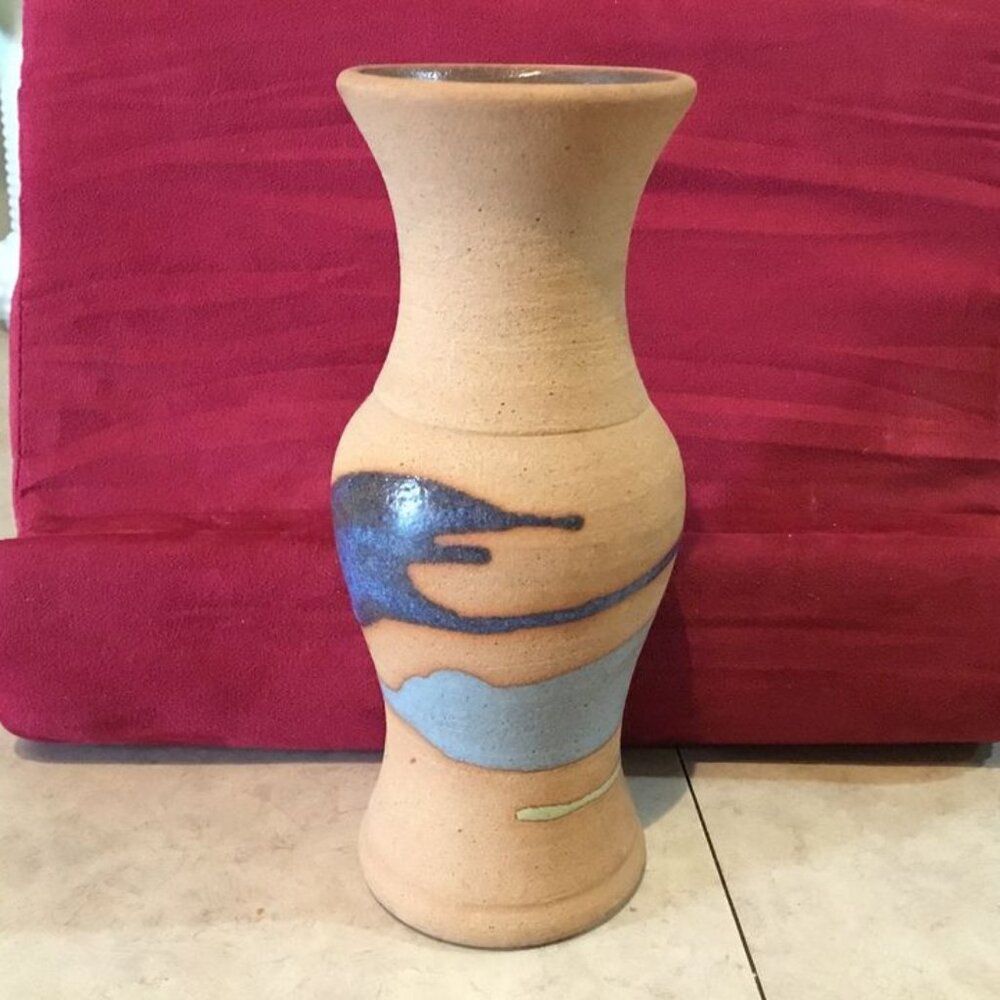 Hand Made Clay Pottery Vase Earthtones Signed Alfadom